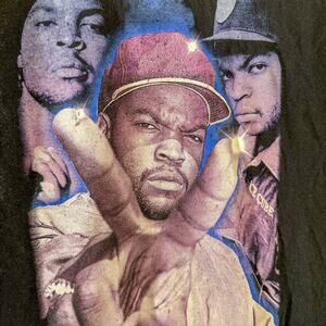 Ice Cube Rap Tee T-Shirt Black Triple Graphic Print Hip Hop Streetwear Medium